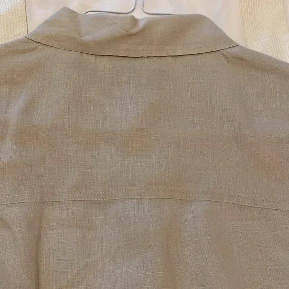 Tahari 100% Linen Taupe Tunic Style Shirt Size L - Picture 6 of 6